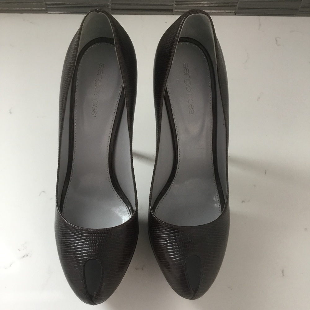 Sergio Rossi Brown Textured Platform Keyhole Pumps - EU39.5